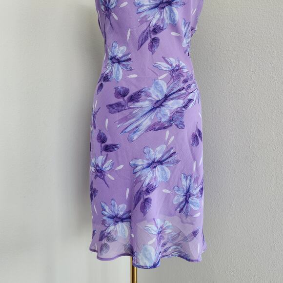 Vintage Y2K Studio I Lilac Blue Floral Sleeveless Lined Midi Dress 14 - Picture 3 of 8